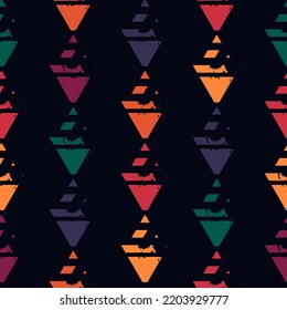 Geometrical ornament. Seamless pattern. Abstract backdrop. Triangles wallpaper. Geometric background. Ethnic motif. Mosaic ornate. Digital paper. Textile print. Web design. Vector art work.
