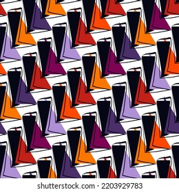 Geometrical ornament. Seamless pattern. Abstract backdrop. Triangles wallpaper. Geometric background. Ethnic motif. Mosaic ornate. Digital paper. Textile print. Web design. Vector artwork.