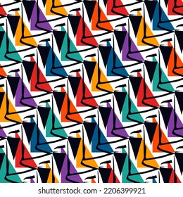 Geometrical ornament. Seamless pattern. Abstract backdrop. Triangles wallpaper. Geometric background. Ethnic motif. Mosaic ornate. Digital paper. Textile print. Web design. Vector artwork