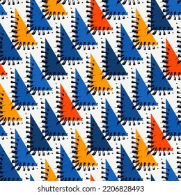 Geometrical ornament. Seamless pattern. Abstract backdrop. Triangles wallpaper. Geometric background. Ethnic motif. Mosaic ornate. Digital paper. Textile print. Web design. Vector artwork
