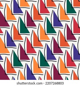 Ornamento geométrico. Patrón sin foco. Fondo abstracto. Fondo de pantalla de Triangles. Fondo geométrico. Motivo étnico. El mosaico adornado. Papel digital. Impresión textil. Diseño web. Obra vectorial.