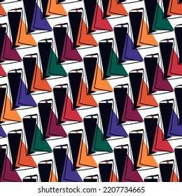 Geometrical ornament. Seamless pattern. Abstract backdrop. Triangles wallpaper. Geometric background. Ethnic motif. Mosaic ornate. Digital paper. Textile print. Web design. Vector artwork.