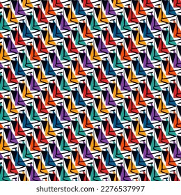 Ornamento geométrico. Patrón sin foco. Fondo abstracto. Fondo de pantalla de Triangles. Fondo geométrico. Motivo étnico. El mosaico adornado. Papel digital. Impresión textil. Diseño web. Obra de arte de vectores