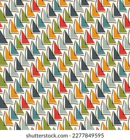 Ornamento geométrico. Patrón sin foco. Fondo abstracto. Fondo de pantalla de Triangles. Fondo geométrico. Motivo étnico. El mosaico adornado. Papel digital. Impresión textil. Diseño web. Obra vectorial.