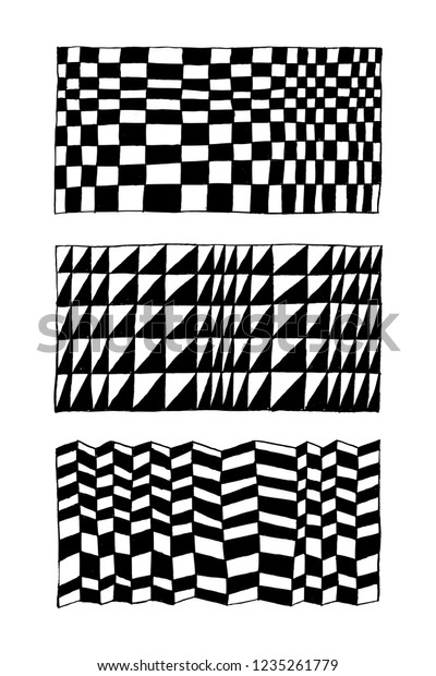 Geometrical ornaments drawn by hand. Black and\
white graphic backgrounds are well suited for the design of branded\
products.