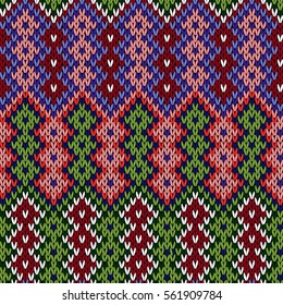 Geometrical ornate knitted seamless vector pattern as a fabric texture in various colors