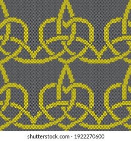 Geometrical ornate seamless knitted vector pattern as a fabric texture in yellow and grey colors