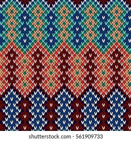 Geometrical ornate seamless knitted vector pattern as a fabric texture in various colors