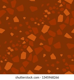 Geometrical particles flat seamless pattern. Abstract broken glass pieces hand drawn texture. Brown background with low poly patchwork. Textile, wallpaper, wrapping paper dark color design