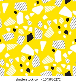 Geometrical particles multicolor seamless pattern. Abstract broken glass pieces background. Hand drawn texture with polygonal patchwork illustration. Textile, wallpaper, wrapping paper vector design