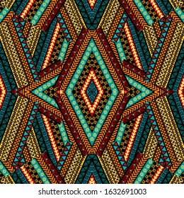 Geometrical patchwork background with ethnic motifs