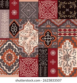 geometrical patchwork pattern on Red background