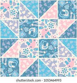 Geometrical patchwork pattern for textile, background, paper design.