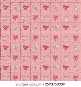 Geometrical pattern with bows and lines. Vector illustration. Design for wallpaper, wrapping paper, clothing, cards and invitations. Vintage hand drawn art.