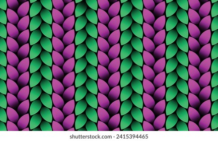 Geometrical pattern design in abstract green and purple leafs background.