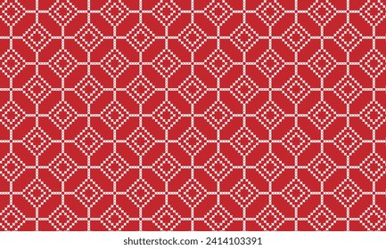 Geometrical pattern design in abstract knitted red background.