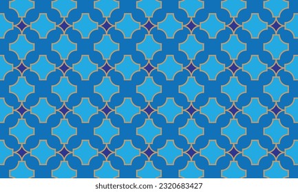 Geometrical pattern design in blue and gold lines background.