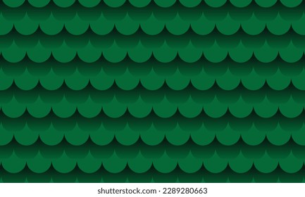 Geometrical pattern design in gradient of green with roof tiles texture and shadow.