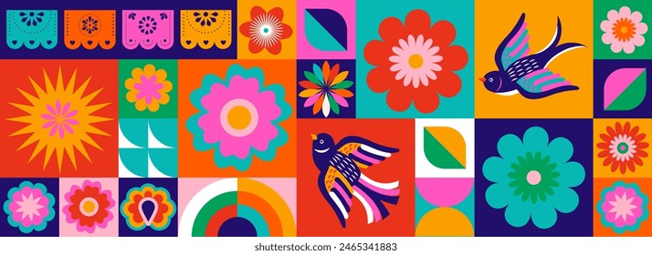 Geometrical pattern design for Hispanic Heritage month, Cinco de Mayo, Mexican fiesta or any other Latino celebration. Vector design and illustration