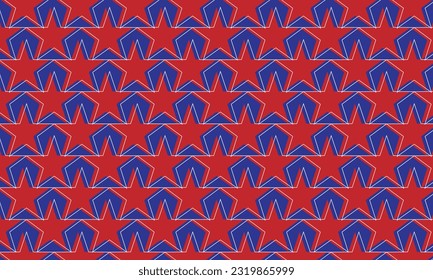 Geometrical pattern design in red stars and blue background. 