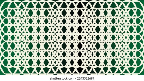 Geometrical pattern design for rugs or carpet. In green and black background.