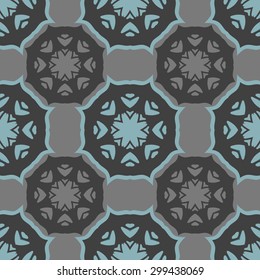 Geometrical pattern with flowers, seamless background.