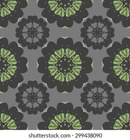 Geometrical pattern with flowers, seamless background.