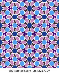 Geometrical Pattern of Hexagonal, pentagonal shapes with Pink, Cyan and Blue color