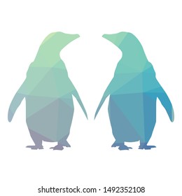 Geometrical pattern inside two penguins, vector logo icon