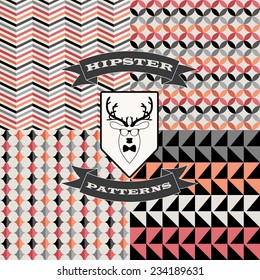 Geometrical patterns set. Hipster background set. Deer badge.