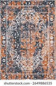 Geometrical Persian Original Washed out effect Vector Carpet design and illustration with grunge texture 
