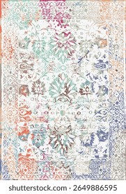 Geometrical Persian Original Washed out effect Vector Carpet design and illustration with grunge texture 
