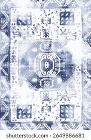 Geometrical Persian Original Washed out effect Vector Carpet design and illustration with grunge texture 
