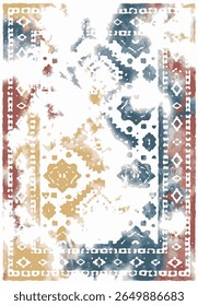 Geometrical Persian Original Washed out effect Vector Carpet design and illustration with grunge texture 
