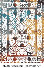 Geometrical Persian Original Washed out effect Vector Carpet design and illustration with grunge texture 
