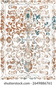 Geometrical Persian Original Washed out effect Vector Carpet design and illustration with grunge texture 
