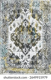 Geometrical Persian Original Washed out effect Vector Carpet design and illustration with grunge texture 
