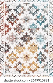 Geometrical Persian Original Washed out effect Vector Carpet design and illustration with grunge texture 
