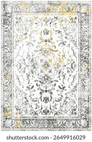 Geometrical Persian Original Washed out effect Vector Carpet design and illustration with grunge texture 
