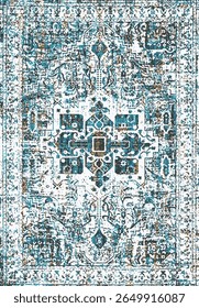 Geometrical Persian Original Washed out effect Vector Carpet design and illustration with grunge texture 
