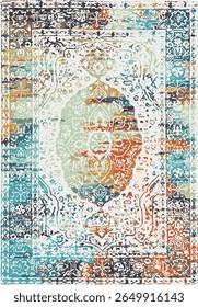 Geometrical Persian Original Washed out effect Vector Carpet design and illustration with grunge texture 
