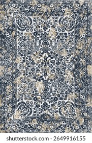 Geometrical Persian Original Washed out effect Vector Carpet design and illustration with grunge texture 
