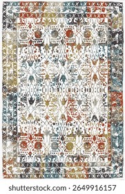 Geometrical Persian Original Washed out effect Vector Carpet design and illustration with grunge texture 
