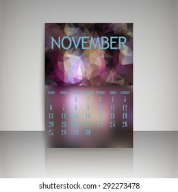 Geometrical polygonal triangles and blurred backgrounds 2016 calendar design for november month vector EPS10