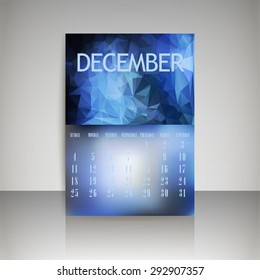 Geometrical polygonal triangles and blurred backgrounds 2016 calendar design for december month vector EPS10