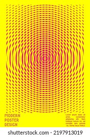 Geometrical Poster Design with Optical Illusion Effect.  Modern Psychedelic Cover Page Collection. Colourful Wave Lines Background. Fluid Stripes Art. Swiss Design. Vector Illustration for Flyer.