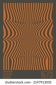 Geometrical Poster Design with Optical Illusion Effect.  Minimal Psychedelic Cover Page Collection. Grey Wave Lines Background. Fluid Stripes Art. Swiss Design. Vector Illustration for Brochure, 