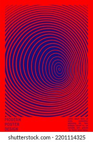 Geometrical Poster Design with Optical Illusion Effect.  Minimal Psychedelic Cover Page Collection. Neon Wave Lines Background. Fluid Stripes Art. Swiss Design. Vector Illustration for Flyer.