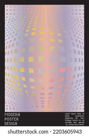 Geometrical Poster Design with Optical Illusion Effect.  Minimal Psychedelic Cover Page Collection. Colorful Wave Lines Background. Fluid Stripes Art. Swiss Design. Vector Illustration for Booklet. 