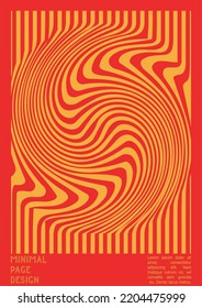 Geometrical Poster Design with Optical Illusion Effect.  Minimal Psychedelic Cover Page Collection. Bright Wave Lines Background. Fluid Stripes Art. Swiss Design. Vector Illustration for Placard.